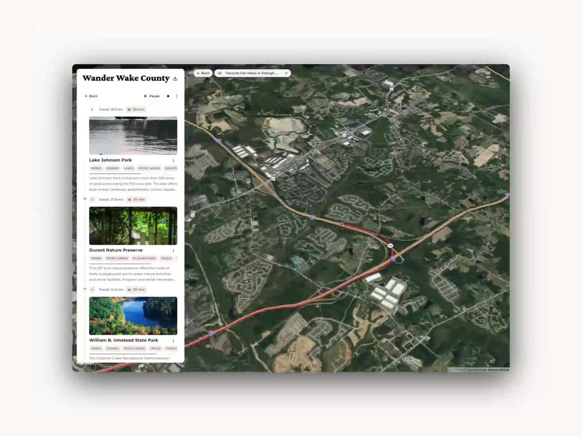 The route drawn between every stop — the whole trip at a glance.