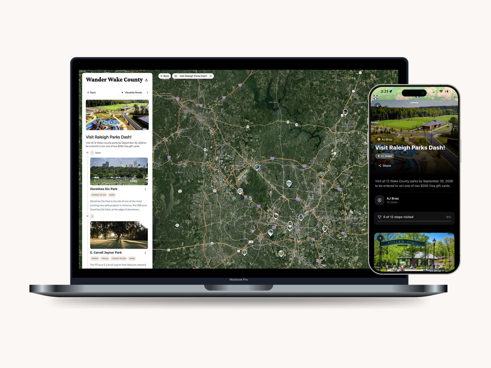 Geofenced check-in challenges with rewards — visitors check in as they explore.