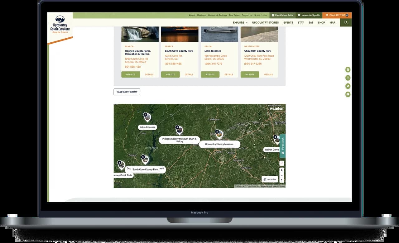 Plan-a-Trip embed on Upcountry South Carolina's website