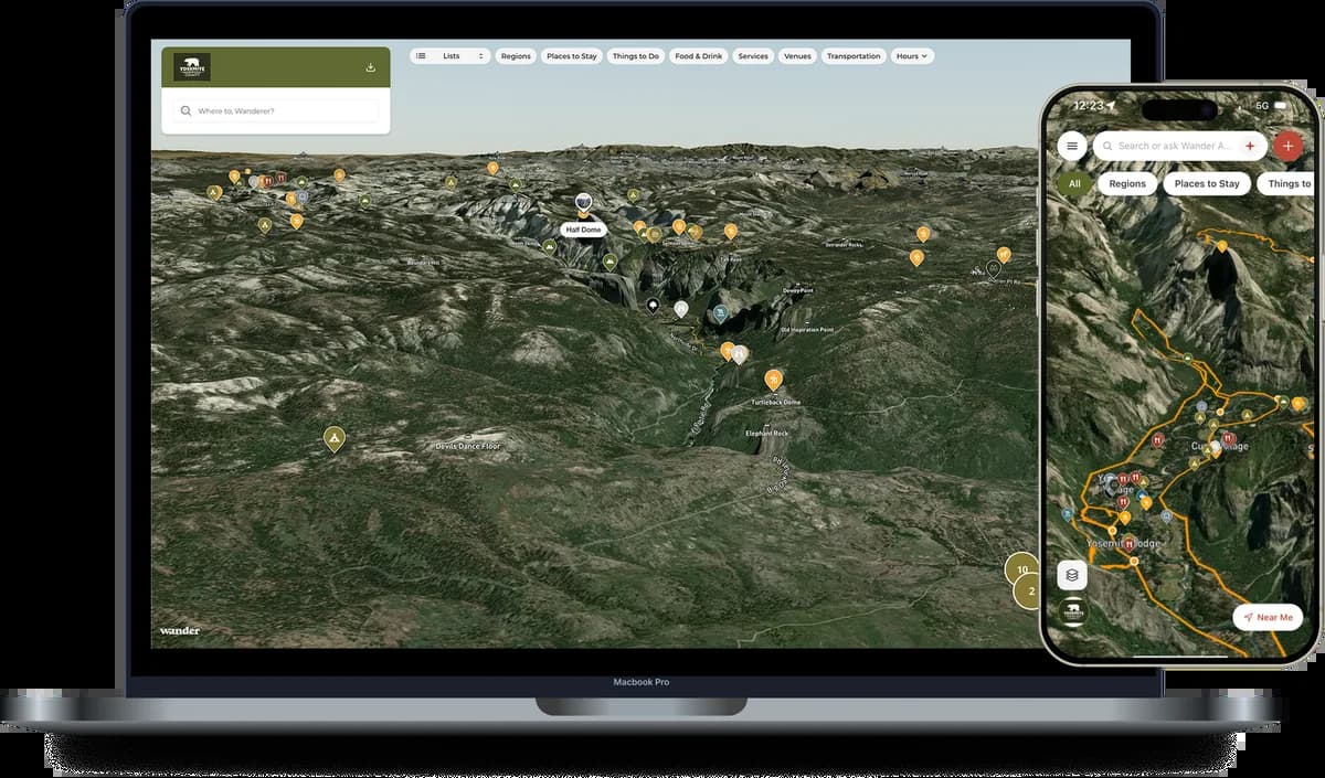 An official destination map on the web and in the Wander app