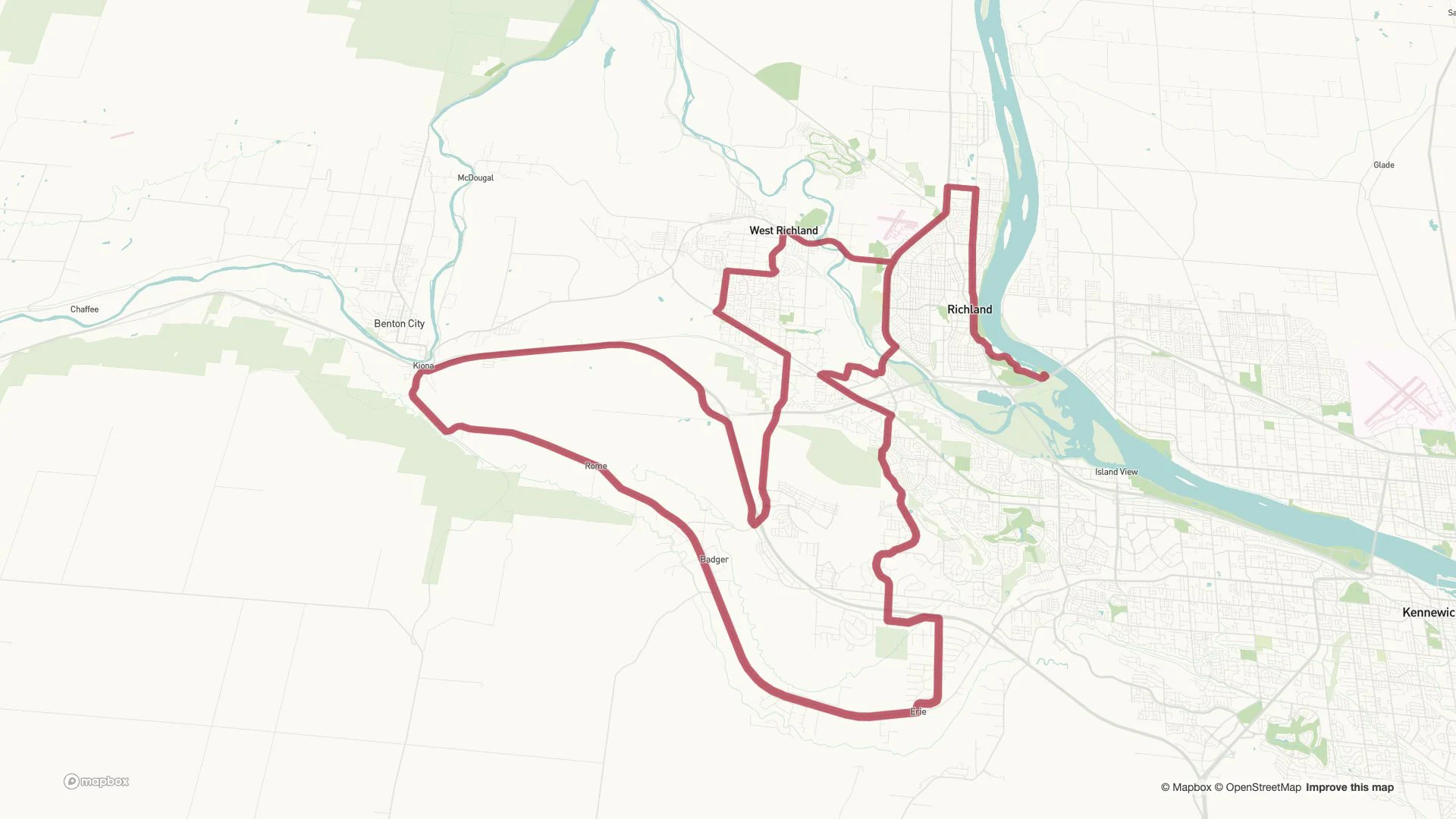 The bike route on the Tri-Cities event map