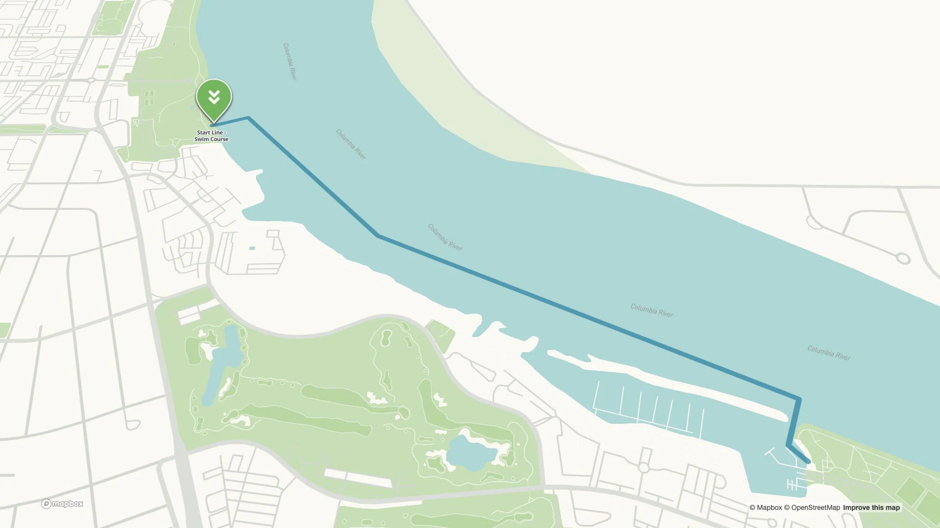 The swim route on the Tri-Cities event map