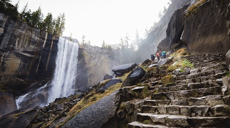 The Mist Trail’s granite steps beside Vernal Fall