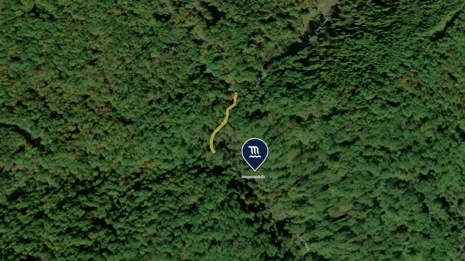Issaqueena Falls and its overlook trail marked in the forested landscape of Upcountry South Carolina